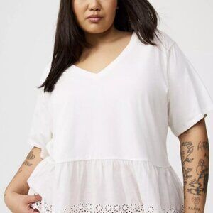 NWT- Torrid-Heritage Cotton V-Neck Ruffle Tee